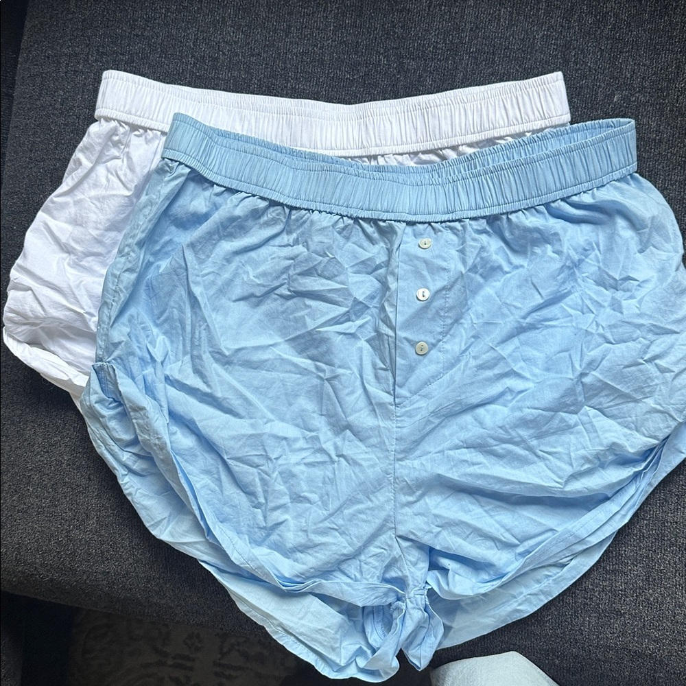 Anthropologie High-Waist Boxy Shorts in Light Blue and White